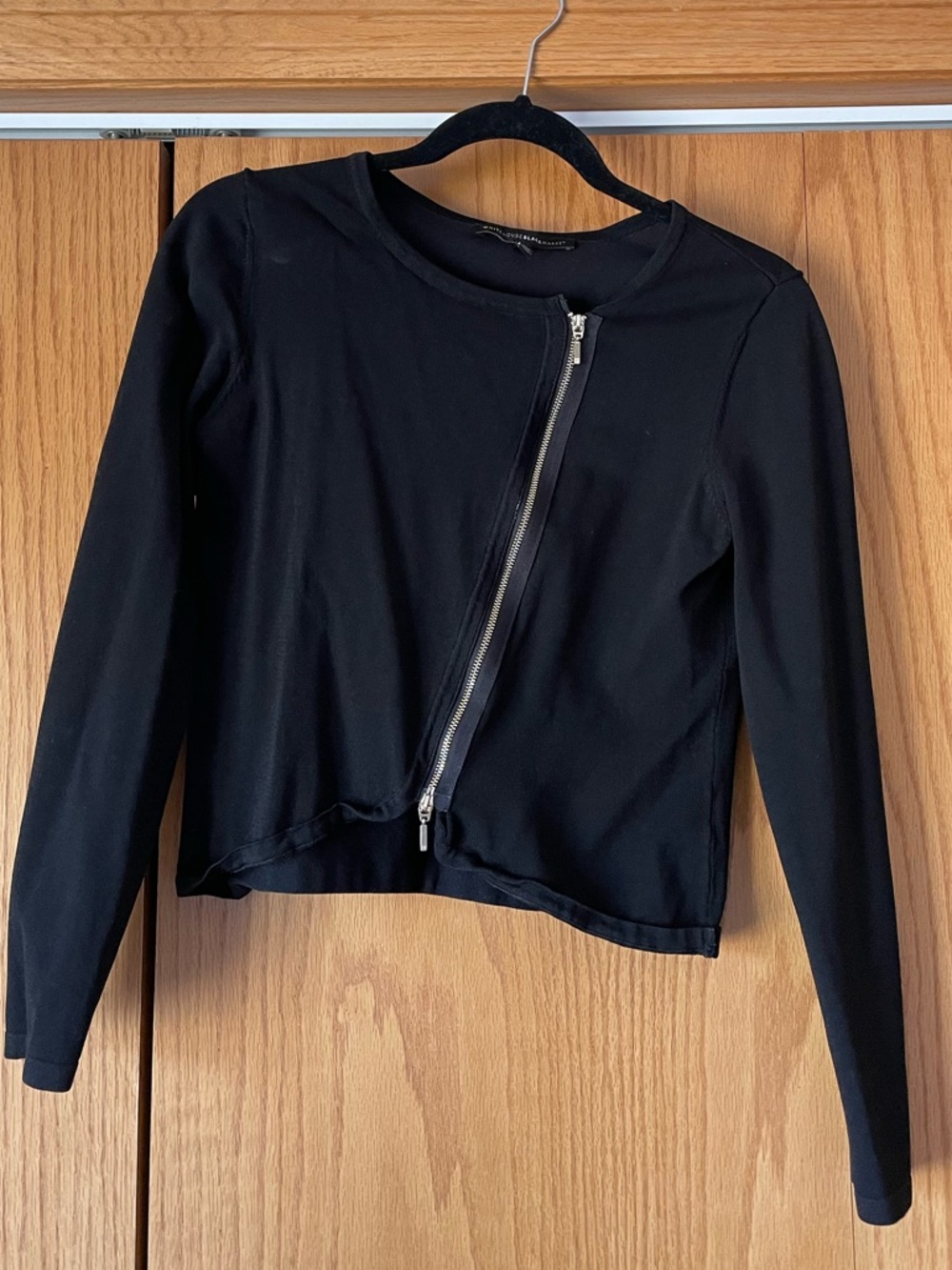 White House Black Market Black Asymmetric Zip Long-Sleeve Top